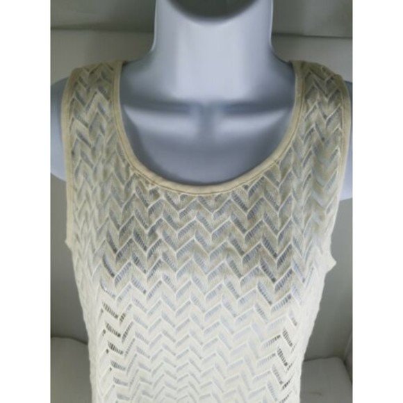Womens Top YA LOS ANGELES Beige Sheer Zig Zag w/Bow on Back Cotton Blend Medium - Picture 2 of 9